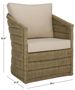 Safavieh AIKAN Woven Sea Grass Accent Chair – Coastal-Modern Design with White Upholstery & Foam Comfort CWK2017A