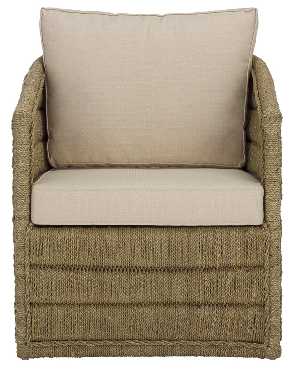 Safavieh Aikan Woven Sea Grass Accent Chair - Elegant Natural & White Design For Stylish Living Spaces Natural ,White Seagrass ,Rattan Pole ,Fabric ,Foam Cwk2017a