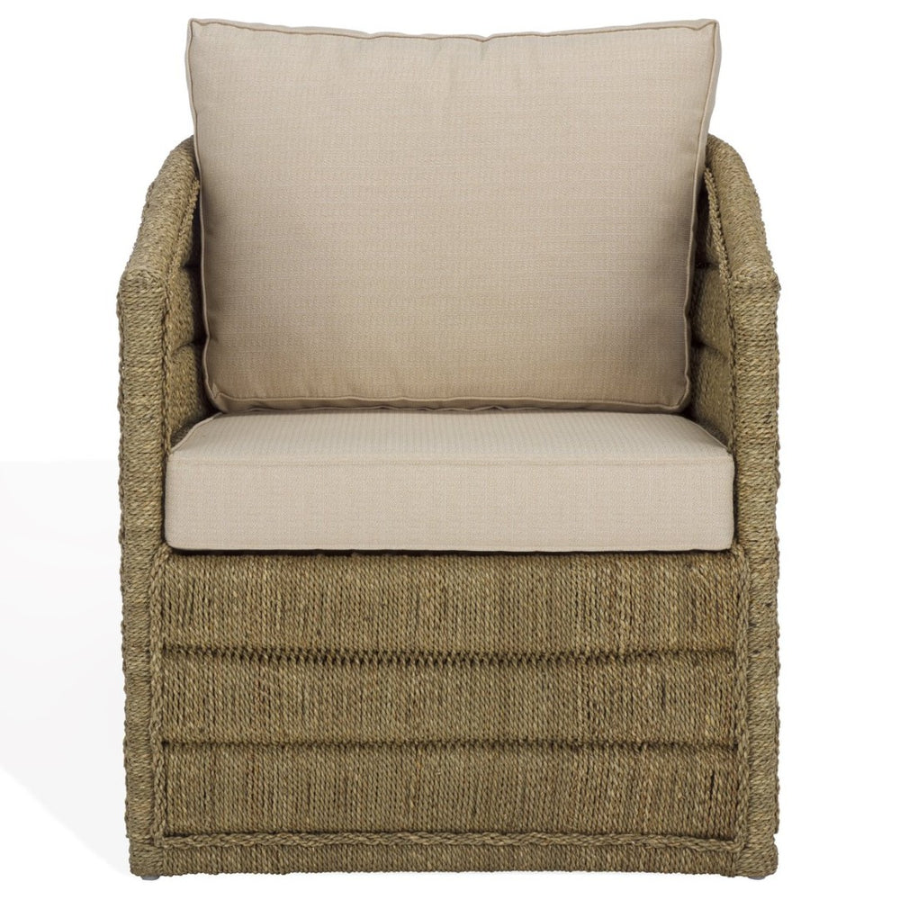 Safavieh AIKAN Woven Sea Grass Accent Chair – Coastal-Modern Design with White Upholstery & Foam Comfort CWK2017A