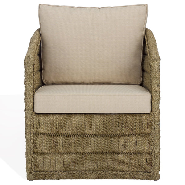 Safavieh Aikan Woven Sea Grass Accent Chair - Elegant Natural & White Design For Stylish Living Spaces Natural ,White Seagrass ,Rattan Pole ,Fabric ,Foam Cwk2017a