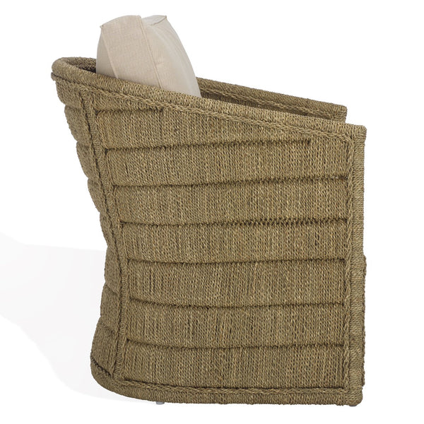 Safavieh Aikan Woven Sea Grass Accent Chair - Elegant Natural & White Design For Stylish Living Spaces Natural ,White Seagrass ,Rattan Pole ,Fabric ,Foam Cwk2017a