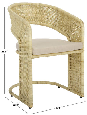 Safavieh KRYSTALINA Rattan Dining Chair - Natural & White, Stylish Comfort for Dining and Accent Spaces CWK2018A