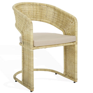 Safavieh Krystalina Rattan Dining Chair - Natural & White - Rustic Elegance Meets Modern Comfort For Your Home Natural ,White Rattan ,Iron ,Fabric ,Foam Cwk2018a