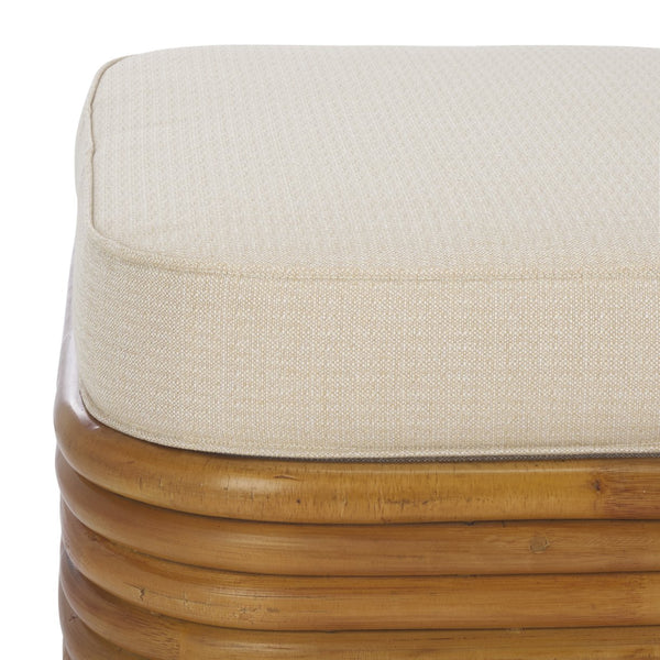 Safavieh Flanders Rattan Pole Cocktail Ottoman - Natural & White Elegance, Comfort, And Durability For Your Space Natural ,White Rattan Pole ,Fabric ,Foam Cwk2019a