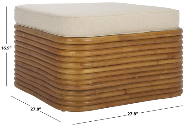 Safavieh Flanders Rattan Pole Cocktail Ottoman - Natural & White Elegance, Comfort, And Durability For Your Space Natural ,White Rattan Pole ,Fabric ,Foam Cwk2019a