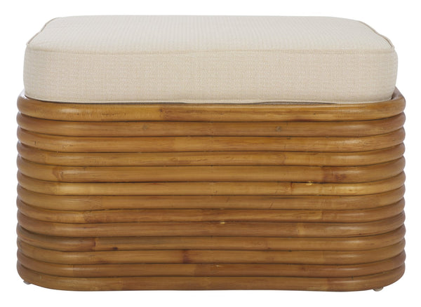 Safavieh Flanders Rattan Pole Cocktail Ottoman - Natural & White Elegance, Comfort, And Durability For Your Space Natural ,White Rattan Pole ,Fabric ,Foam Cwk2019a