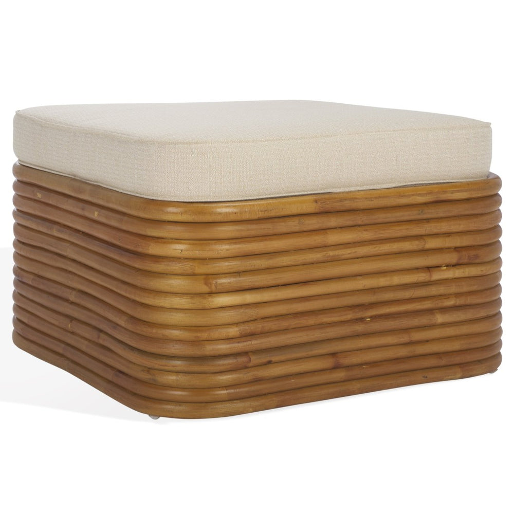 Safavieh FLANDERS Rattan Pole Cocktail Ottoman - Natural Frame with White Cushion for Versatile Living Spaces CWK2019A