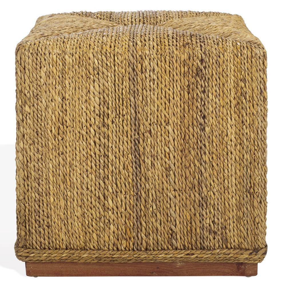 Safavieh Donnabella Woven Abaca Ottoman - Elegant Natural Décor With Customizable Touch For Your Home Natural Abaca ,Mahagony Wood Cwk2020a