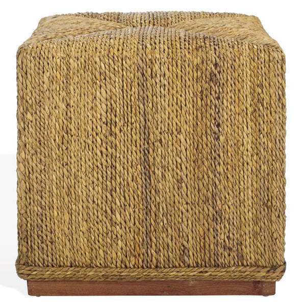 Safavieh Donnabella Woven Abaca Ottoman - Elegant Natural Décor With Customizable Touch For Your Home Natural Abaca ,Mahagony Wood Cwk2020a