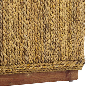 Safavieh Donnabella Woven Abaca Ottoman - Elegant Natural Décor With Customizable Touch For Your Home Natural Abaca ,Mahagony Wood Cwk2020a