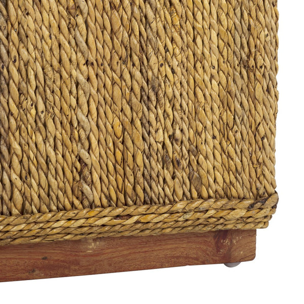 Safavieh Donnabella Woven Abaca Ottoman - Elegant Natural Décor With Customizable Touch For Your Home Natural Abaca ,Mahagony Wood Cwk2020a