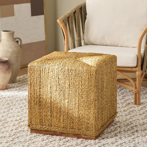 Safavieh DONNABELLA Woven Abaca Ottoman - Natural Accent for Living Room, Versatile Footrest & Seat CWK2020A