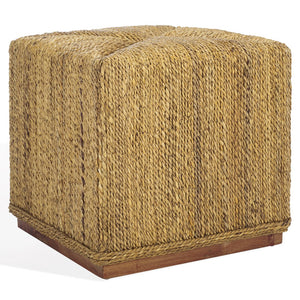 Safavieh Donnabella Woven Abaca Ottoman - Elegant Natural Décor With Customizable Touch For Your Home Natural Abaca ,Mahagony Wood Cwk2020a
