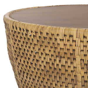 Safavieh Braylen Rattan And Glass Round Coffee Table – Rustic Elegance For Modern Living Spaces, Natural Charm Natural Rattan ,Rattan Pole ,Plywood Cwk2021a