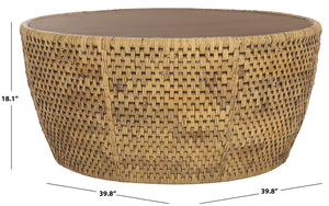 Safavieh Braylen Rattan And Glass Round Coffee Table – Rustic Elegance For Modern Living Spaces, Natural Charm Natural Rattan ,Rattan Pole ,Plywood Cwk2021a