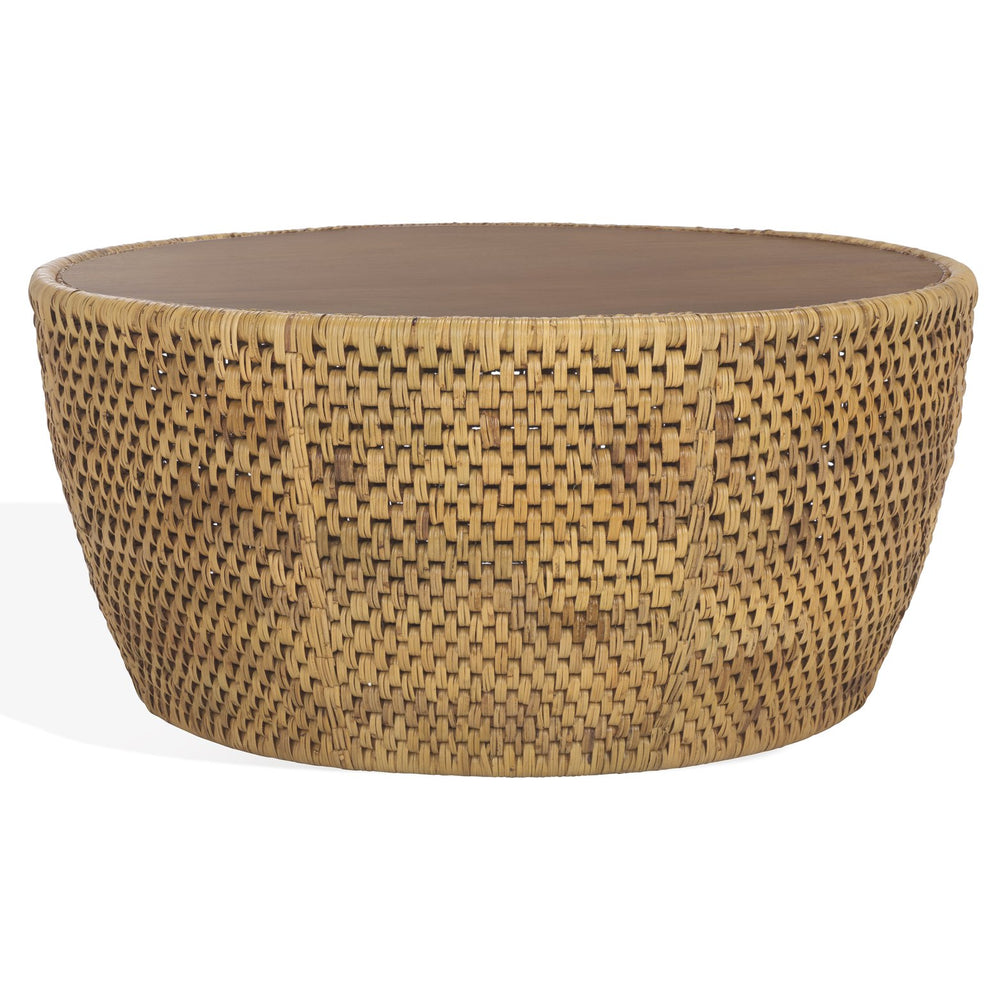 Safavieh Braylen Rattan And Glass Round Coffee Table – Rustic Elegance For Modern Living Spaces, Natural Charm Natural Rattan ,Rattan Pole ,Plywood Cwk2021a
