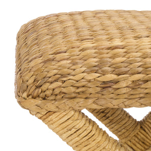 Safavieh Caprianna Woven Waterhyacinth Stool - Natural Elegance, Eco-friendly Design For Stylish Living Spaces Natural Water Hyacinth ,Abaca ,Mahogany Wood Cwk2022a