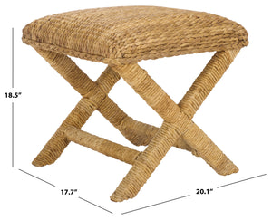Safavieh Caprianna Woven Waterhyacinth Stool - Natural Elegance, Eco-friendly Design For Stylish Living Spaces Natural Water Hyacinth ,Abaca ,Mahogany Wood Cwk2022a