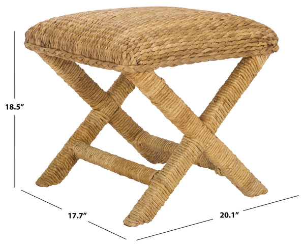 Safavieh Caprianna Woven Waterhyacinth Stool - Natural Elegance, Eco-friendly Design For Stylish Living Spaces Natural Water Hyacinth ,Abaca ,Mahogany Wood Cwk2022a