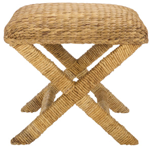 Safavieh Caprianna Woven Waterhyacinth Stool - Natural Elegance, Eco-friendly Design For Stylish Living Spaces Natural Water Hyacinth ,Abaca ,Mahogany Wood Cwk2022a