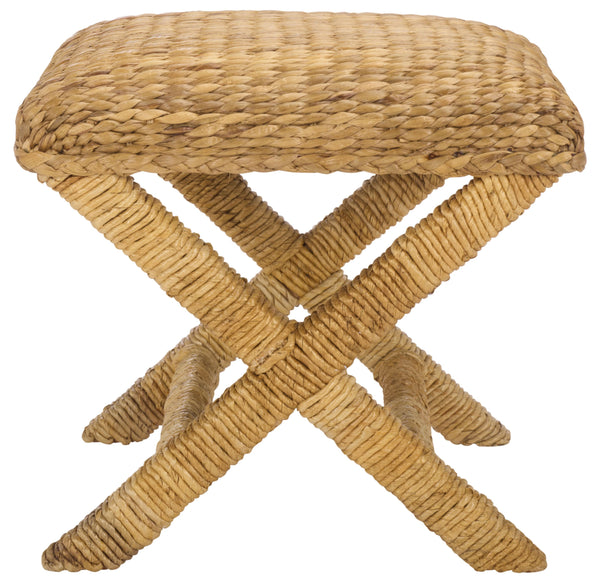 Safavieh Caprianna Woven Waterhyacinth Stool - Natural Elegance, Eco-friendly Design For Stylish Living Spaces Natural Water Hyacinth ,Abaca ,Mahogany Wood Cwk2022a