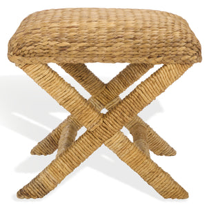 Safavieh Caprianna Woven Waterhyacinth Stool - Natural Elegance, Eco-friendly Design For Stylish Living Spaces Natural Water Hyacinth ,Abaca ,Mahogany Wood Cwk2022a