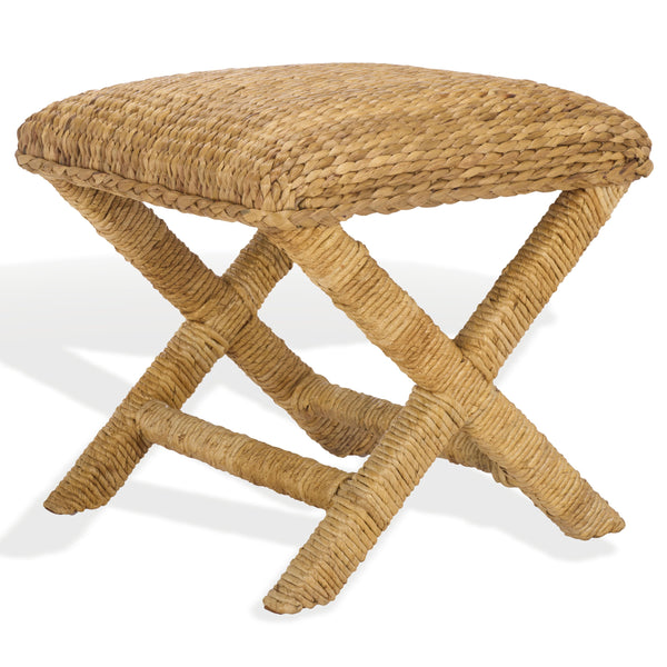 Safavieh Caprianna Woven Waterhyacinth Stool - Natural Elegance, Eco-friendly Design For Stylish Living Spaces Natural Water Hyacinth ,Abaca ,Mahogany Wood Cwk2022a