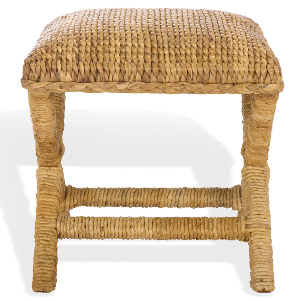 Safavieh Caprianna Woven Waterhyacinth Stool - Natural Elegance, Eco-friendly Design For Stylish Living Spaces Natural Water Hyacinth ,Abaca ,Mahogany Wood Cwk2022a