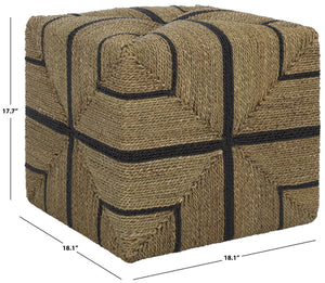 Safavieh Liatasha Woven Seagrass Ottoman - Natural & Black, Stylish Home Decor Piece For Modern Living Spaces Natural ,Black Seagrass ,Mahogany Wood Cwk2023a