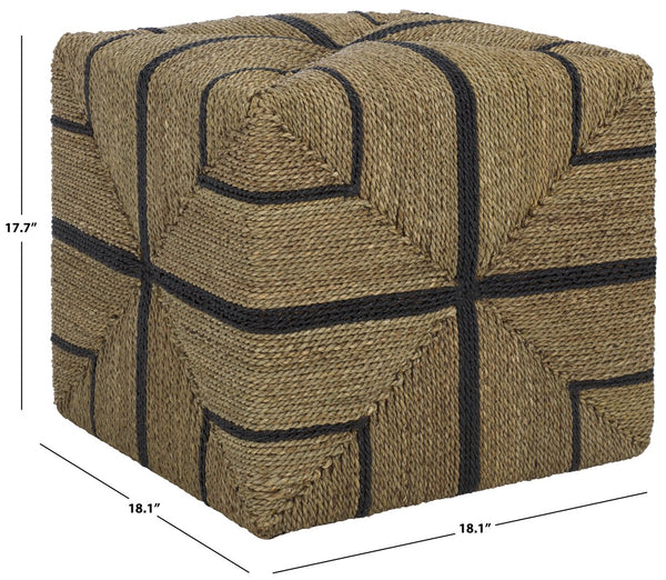 Safavieh Liatasha Woven Seagrass Ottoman - Natural & Black, Stylish Home Decor Piece For Modern Living Spaces Natural ,Black Seagrass ,Mahogany Wood Cwk2023a