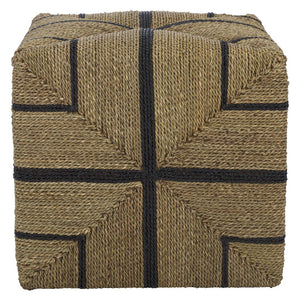 Safavieh Liatasha Woven Seagrass Ottoman - Natural & Black, Stylish Home Decor Piece For Modern Living Spaces Natural ,Black Seagrass ,Mahogany Wood Cwk2023a
