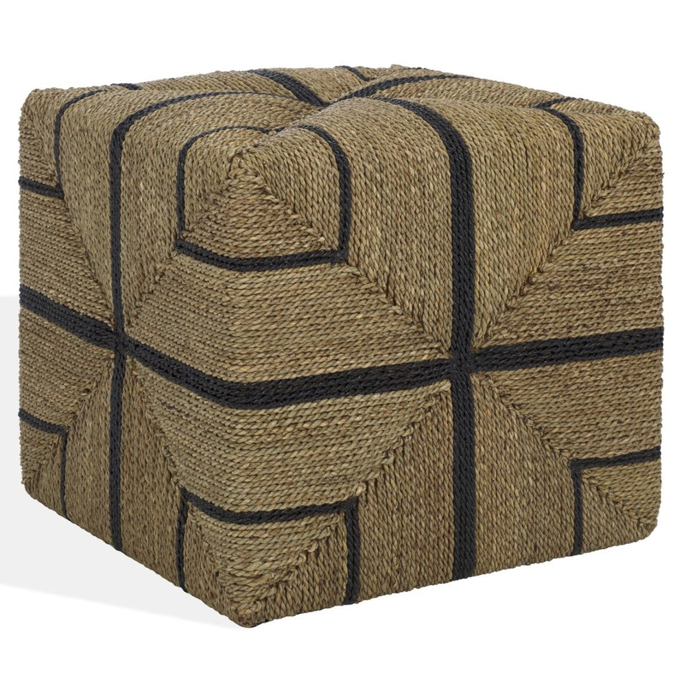 Safavieh LIATASHA Woven Seagrass Ottoman - Handcrafted Natural & Black Accent for Coastal & Boho Spaces CWK2023A