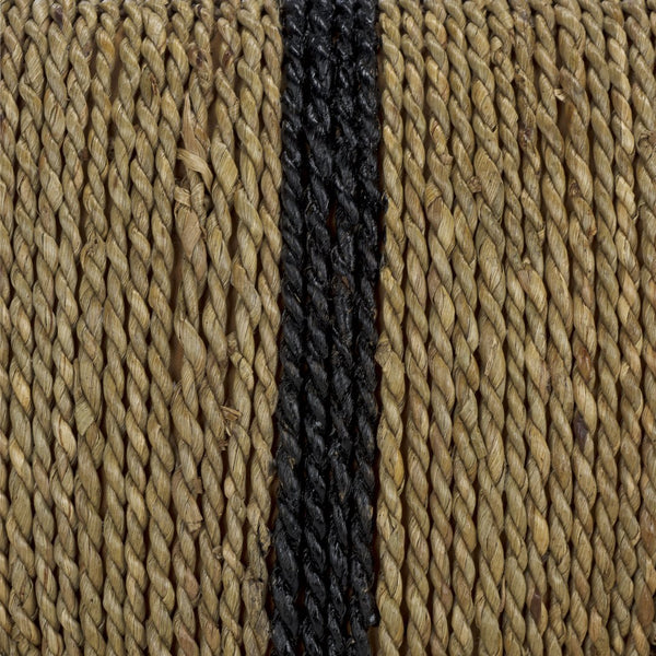 Safavieh Liatasha Woven Seagrass Ottoman - Natural & Black, Stylish Home Decor Piece For Modern Living Spaces Natural ,Black Seagrass ,Mahogany Wood Cwk2023a