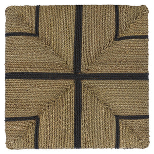 Safavieh Liatasha Woven Seagrass Ottoman - Natural & Black, Stylish Home Decor Piece For Modern Living Spaces Natural ,Black Seagrass ,Mahogany Wood Cwk2023a