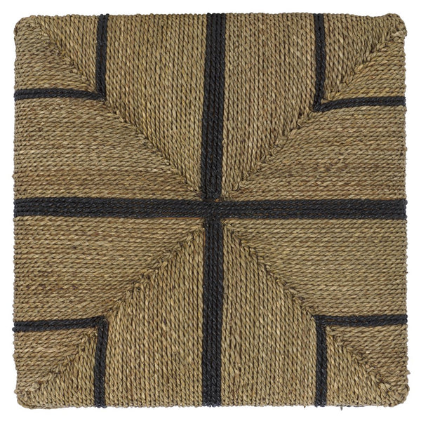 Safavieh Liatasha Woven Seagrass Ottoman - Natural & Black, Stylish Home Decor Piece For Modern Living Spaces Natural ,Black Seagrass ,Mahogany Wood Cwk2023a