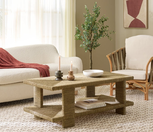 Safavieh MALTA Woven Seagrass Coffee Table - Handcrafted Natural Accent for Modern Living Room Elegance CWK2024A