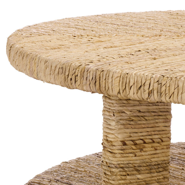 Rolando Abaca Round Coffee Table — Handwoven Texture, Solid Wood Frame, Coastal-Boho Accent Piece