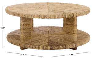 Rolando Abaca Round Coffee Table — Handwoven Texture, Solid Wood Frame, Coastal-Boho Accent Piece