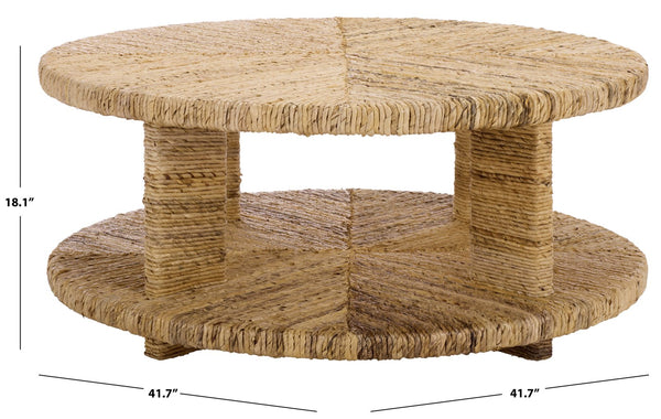 Rolando Abaca Round Coffee Table — Handwoven Texture, Solid Wood Frame, Coastal-Boho Accent Piece