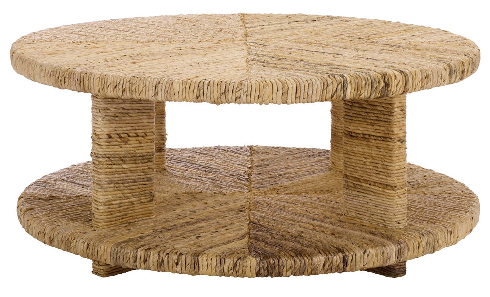 Rolando Abaca Round Coffee Table — Handwoven Texture, Solid Wood Frame, Coastal-Boho Accent Piece