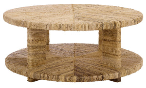 Rolando Abaca Round Coffee Table — Handwoven Texture, Solid Wood Frame, Coastal-Boho Accent Piece