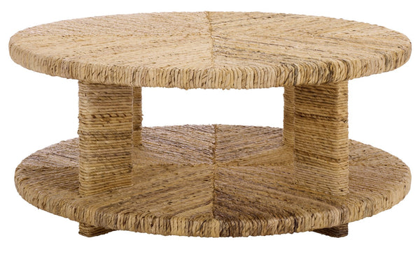 Rolando Abaca Round Coffee Table — Handwoven Texture, Solid Wood Frame, Coastal-Boho Accent Piece