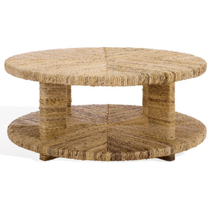 Rolando Abaca Round Coffee Table — Handwoven Texture, Solid Wood Frame, Coastal-Boho Accent Piece
