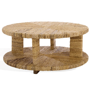 Rolando Abaca Round Coffee Table — Handwoven Texture, Solid Wood Frame, Coastal-Boho Accent Piece