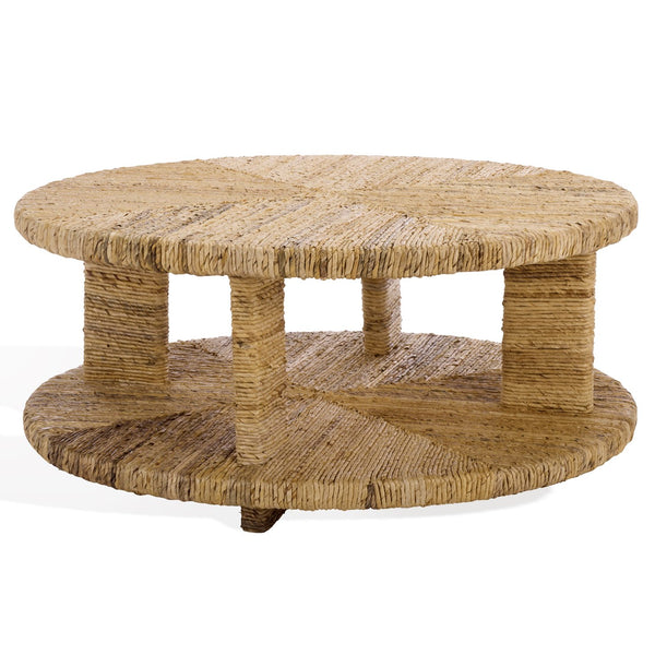 Rolando Abaca Round Coffee Table — Handwoven Texture, Solid Wood Frame, Coastal-Boho Accent Piece