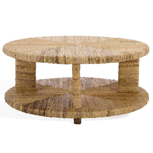 Rolando Abaca Round Coffee Table — Handwoven Texture, Solid Wood Frame, Coastal-Boho Accent Piece