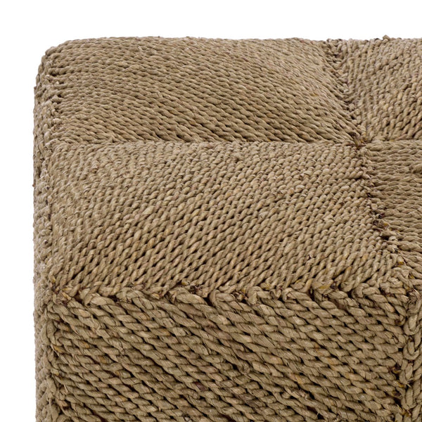 Malta Woven Seagrass Square Ottoman — Handcrafted Sustainable Wood Frame, Coastal Rustic Accent Seat