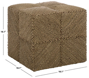 Malta Woven Seagrass Square Ottoman — Handcrafted Sustainable Wood Frame, Coastal Rustic Accent Seat