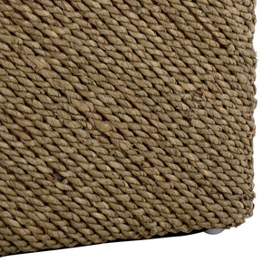 Malta Woven Seagrass Square Ottoman — Handcrafted Sustainable Wood Frame, Coastal Rustic Accent Seat