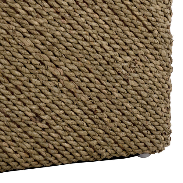 Malta Woven Seagrass Square Ottoman — Handcrafted Sustainable Wood Frame, Coastal Rustic Accent Seat